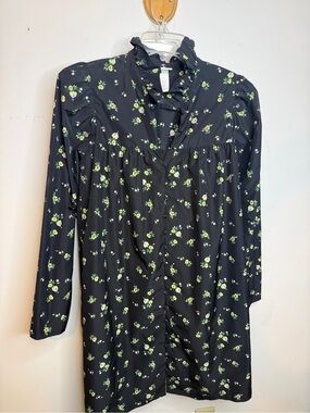 H&M Black Long Sleeve Floral Ruffle Neck Dress